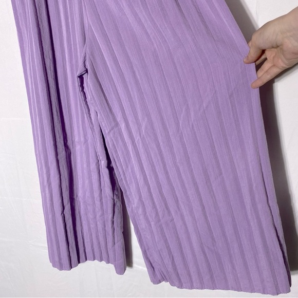 Women’s Lilac Purple Wide Pleated Leg Jumpsuit With Puff Sleeves S - Picture 7 of 16